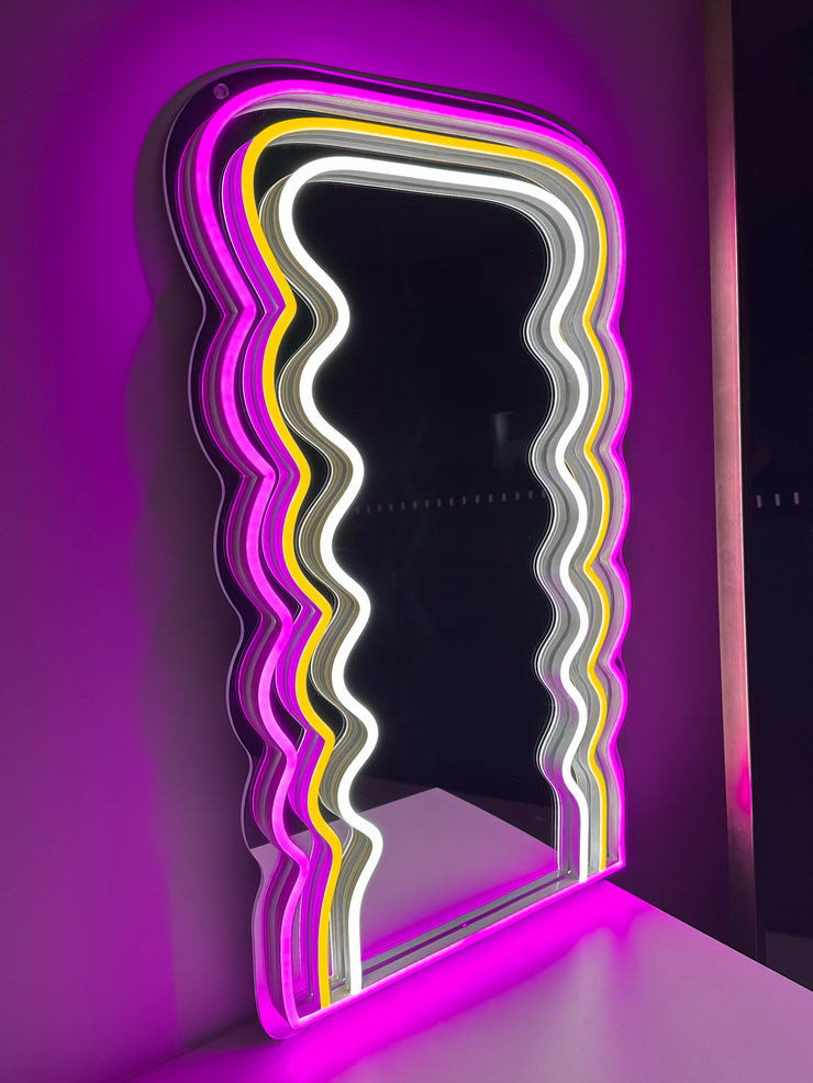 Wave Mirror - Pink LED Neon